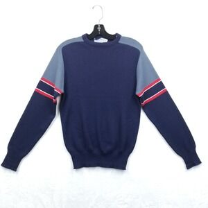 Vintage Meister Sweater Men S/M Blue Wool Blend Crew Neck Pullover Ski Cabin